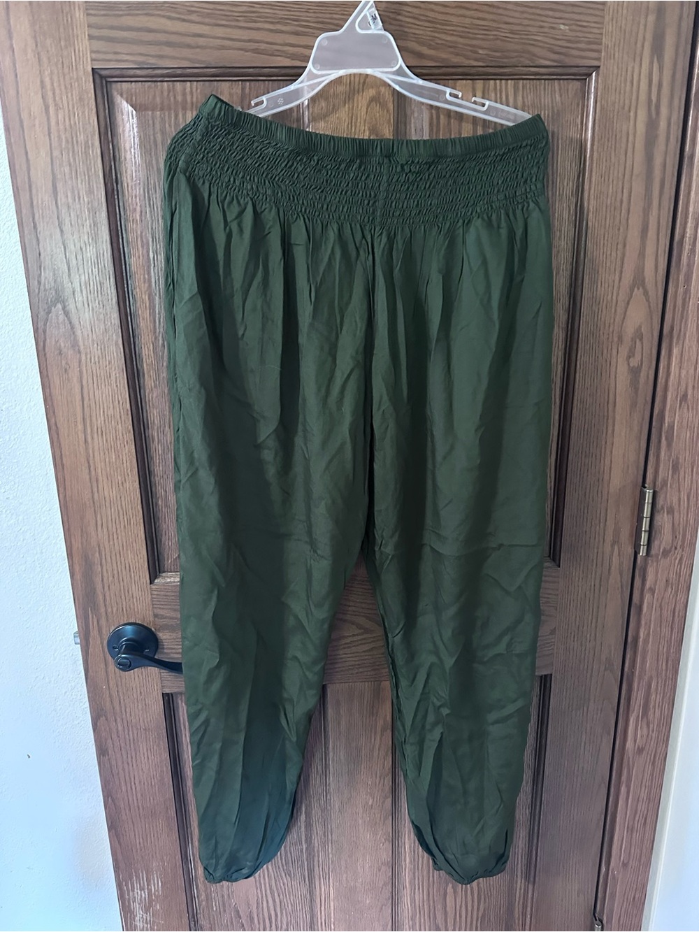 Olive Green Smocked Waist Jogger Pants